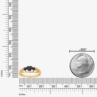 Womens Diamond Accent Lab Created Sapphire 18K Gold Over Silver 3-Stone Side Stone Cocktail Ring