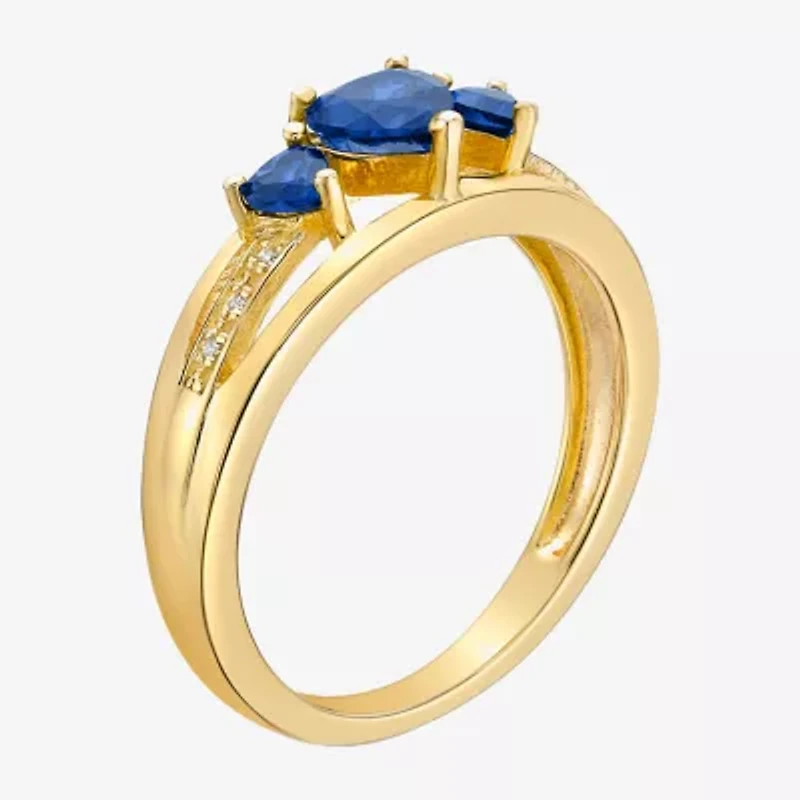 Womens Diamond Accent Lab Created Sapphire 18K Gold Over Silver 3-Stone Side Stone Cocktail Ring