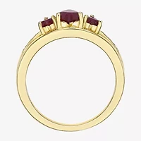 Womens Diamond Accent Lab Created Red Ruby 18K Gold Over Silver 3-Stone Side Stone Cocktail Ring