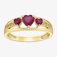 Womens Diamond Accent Lab Created Red Ruby 18K Gold Over Silver 3-Stone Side Stone Cocktail Ring