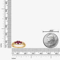 Womens Diamond Accent Lab Created Red Ruby 18K Gold Over Silver 3-Stone Side Stone Cocktail Ring