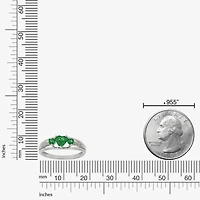 Womens Diamond Accent Lab Created Green Emerald Sterling Silver 3-Stone Side Stone Cocktail Ring