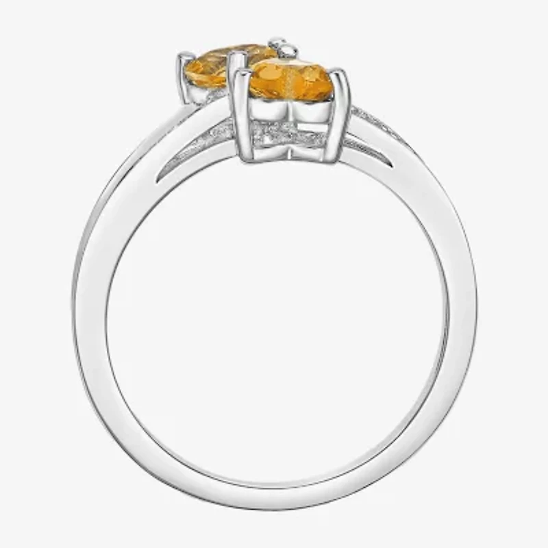 Womens Diamond Accent Genuine Yellow Citrine Sterling Silver -Stone Side Stone Cocktail Ring