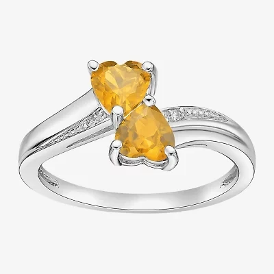Womens Diamond Accent Genuine Yellow Citrine Sterling Silver -Stone Side Stone Cocktail Ring