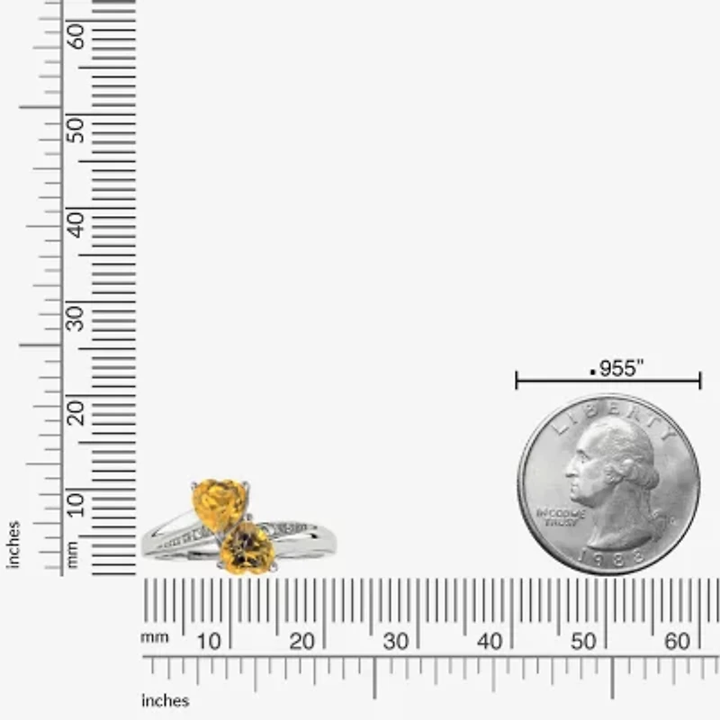 Womens Diamond Accent Genuine Yellow Citrine Sterling Silver -Stone Side Stone Cocktail Ring