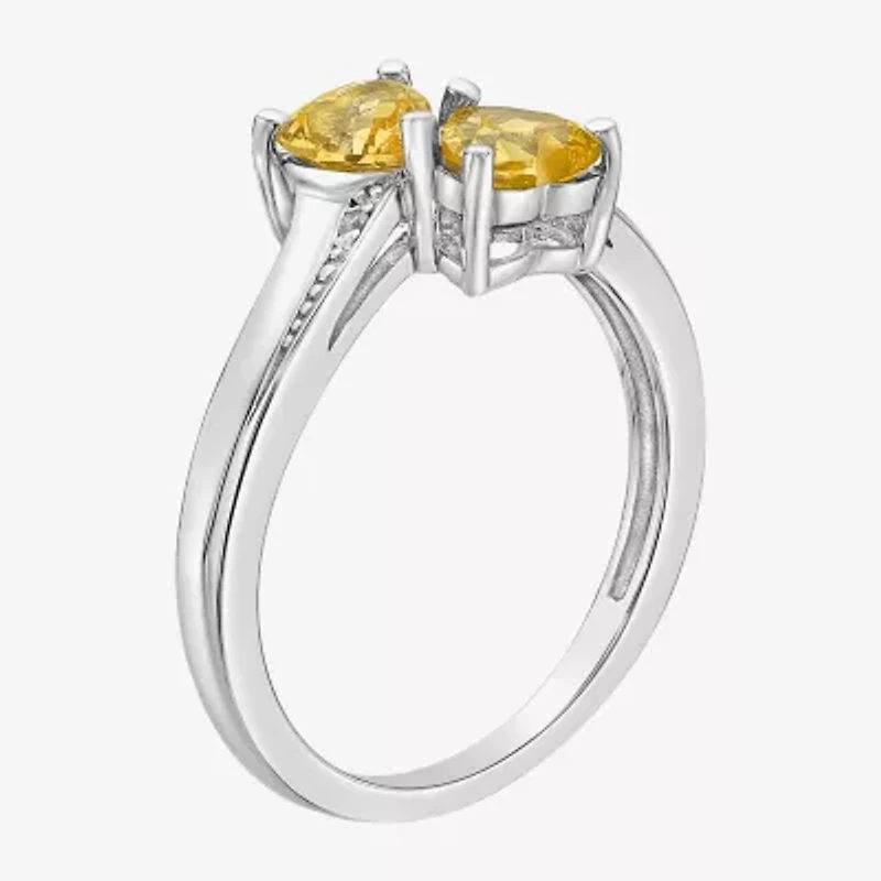 Womens Diamond Accent Genuine Yellow Citrine Sterling Silver -Stone Side Stone Cocktail Ring