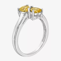 Womens Diamond Accent Genuine Yellow Citrine Sterling Silver -Stone Side Stone Cocktail Ring
