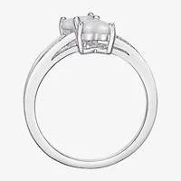 Womens Diamond Accent Lab Created White Opal Sterling Silver -Stone Side Stone Cocktail Ring