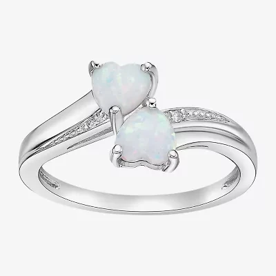 Womens Diamond Accent Lab Created White Opal Sterling Silver -Stone Side Stone Cocktail Ring