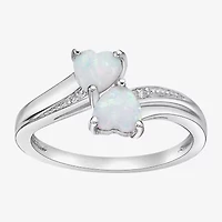 Womens Diamond Accent Lab Created White Opal Sterling Silver -Stone Side Stone Cocktail Ring