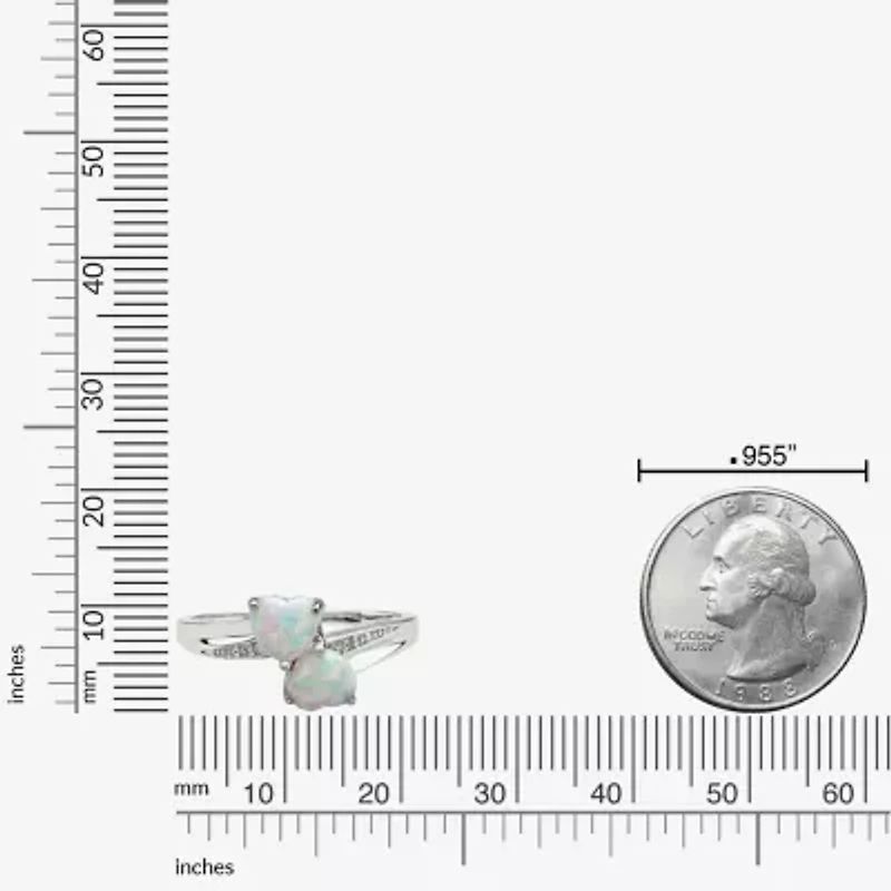 Womens Diamond Accent Lab Created White Opal Sterling Silver Side Stone Cocktail Ring