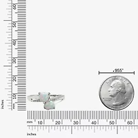 Womens Diamond Accent Lab Created White Opal Sterling Silver -Stone Side Stone Cocktail Ring