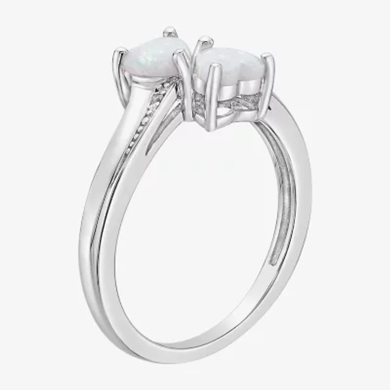 Womens Diamond Accent Lab Created White Opal Sterling Silver -Stone Side Stone Cocktail Ring