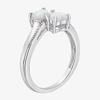 Womens Diamond Accent Lab Created White Opal Sterling Silver -Stone Side Stone Cocktail Ring