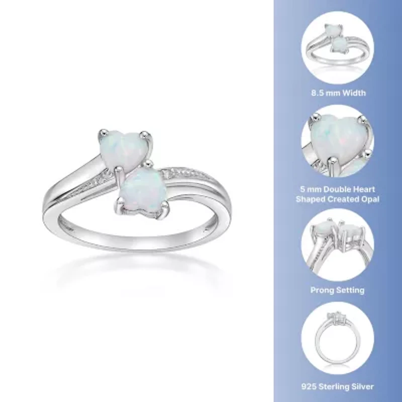 Womens Diamond Accent Lab Created White Opal Sterling Silver -Stone Side Stone Cocktail Ring