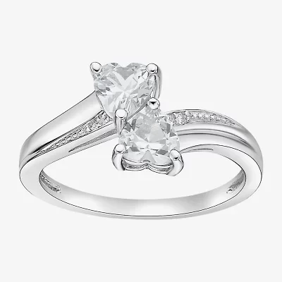 Womens Diamond Accent Genuine White Topaz Sterling Silver Side Stone Cocktail Ring
