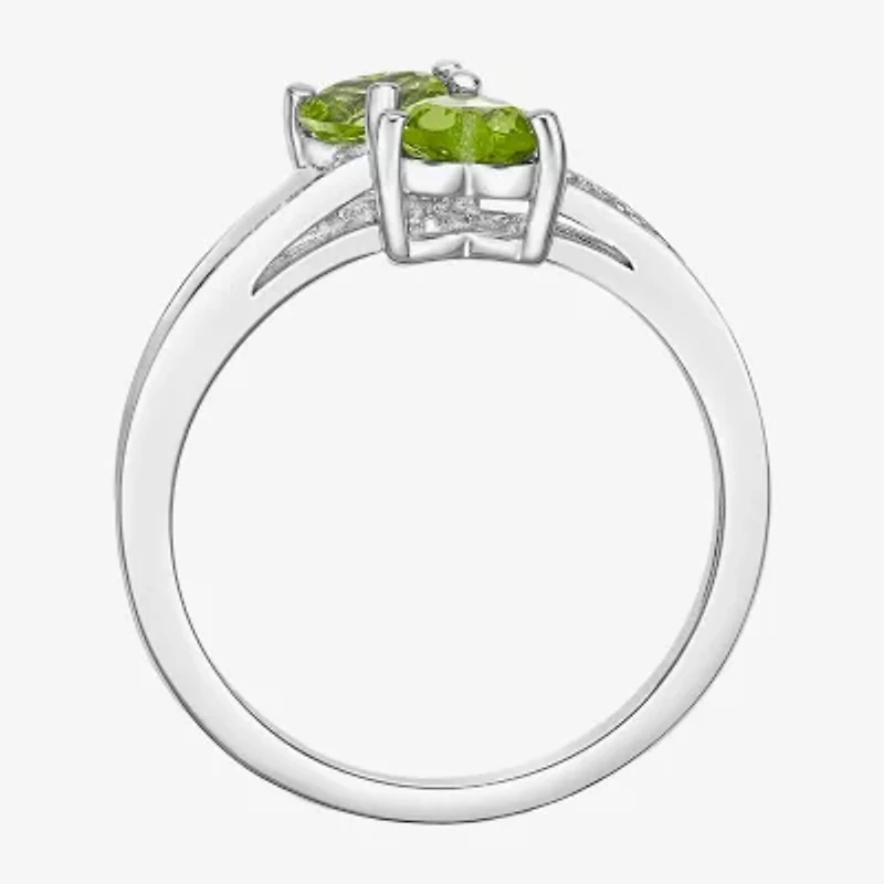 Womens Diamond Accent Genuine Green Peridot Sterling Silver Side Stone Cocktail Ring