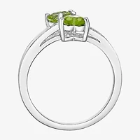 Womens Diamond Accent Genuine Green Peridot Sterling Silver Side Stone Cocktail Ring