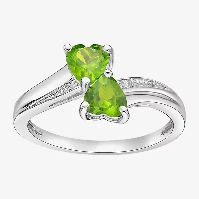 Womens Diamond Accent Genuine Green Peridot Sterling Silver Side Stone Cocktail Ring