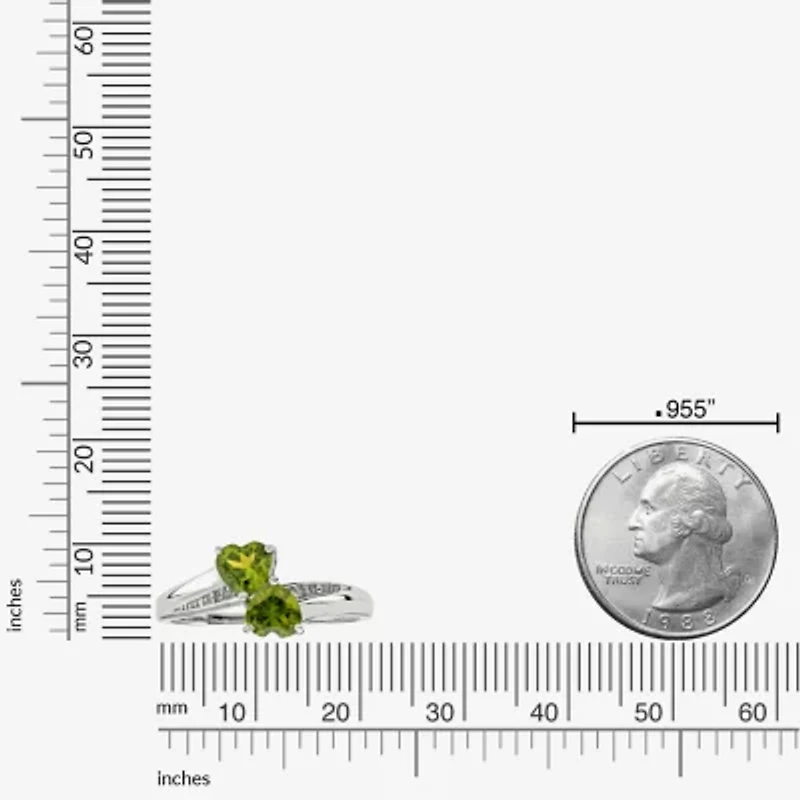Womens Diamond Accent Genuine Green Peridot Sterling Silver Side Stone Cocktail Ring