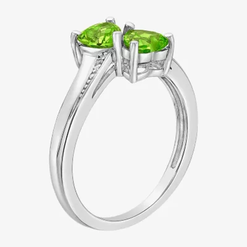 Womens Diamond Accent Genuine Green Peridot Sterling Silver Side Stone Cocktail Ring