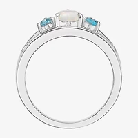 Womens Diamond Accent Lab Created White Opal Sterling Silver 3-Stone Side Stone Cocktail Ring