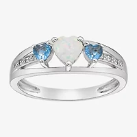 Womens Diamond Accent Lab Created White Opal Sterling Silver 3-Stone Side Stone Cocktail Ring