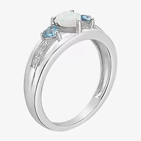 Womens Diamond Accent Lab Created White Opal Sterling Silver 3-Stone Side Stone Cocktail Ring