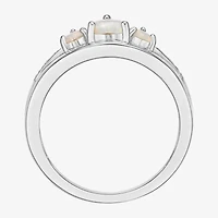 Womens Diamond Accent Lab Created White Opal Sterling Silver 3-Stone Side Stone Cocktail Ring