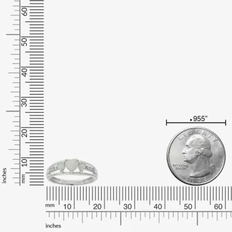 Womens Diamond Accent Lab Created White Opal Sterling Silver 3-Stone Side Stone Cocktail Ring