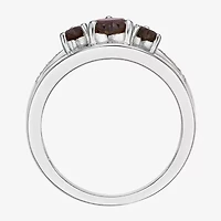 Womens Diamond Accent Genuine Red Garnet Sterling Silver 3-Stone Side Stone Cocktail Ring