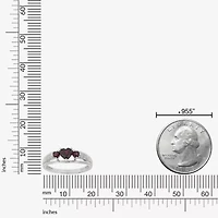 Womens Diamond Accent Genuine Red Garnet Sterling Silver 3-Stone Side Stone Cocktail Ring