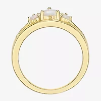 Womens Diamond Accent Lab Created White Opal 18K Gold Over Silver 3-Stone Side Stone Cocktail Ring