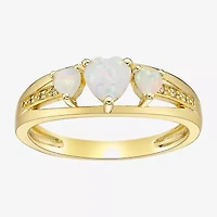 Womens Diamond Accent Lab Created White Opal 18K Gold Over Silver 3-Stone Side Stone Cocktail Ring