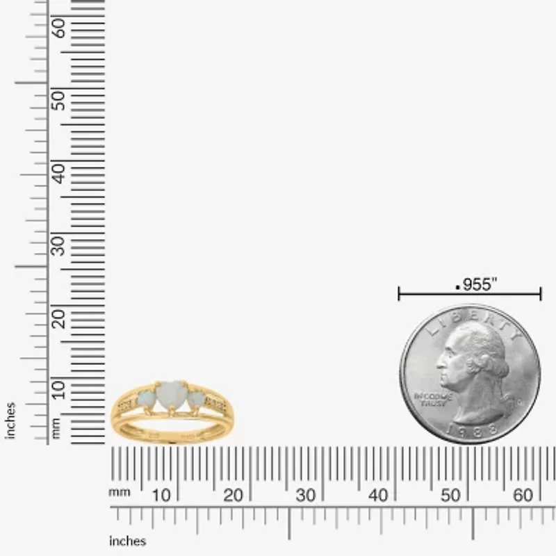 Womens Diamond Accent Lab Created White Opal 18K Gold Over Silver 3-Stone Side Stone Cocktail Ring