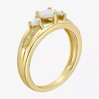 Womens Diamond Accent Lab Created White Opal 18K Gold Over Silver 3-Stone Side Stone Cocktail Ring