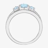 Womens Diamond Accent Lab Created Blue Aquamarine Sterling Silver 3-Stone Side Stone Cocktail Ring