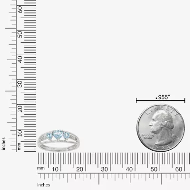 Womens Diamond Accent Lab Created Blue Aquamarine Sterling Silver 3-Stone Side Stone Cocktail Ring