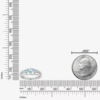Womens Diamond Accent Lab Created Blue Aquamarine Sterling Silver 3-Stone Side Stone Cocktail Ring