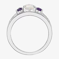 Womens Diamond Accent Lab Created White Opal Sterling Silver 3-Stone Side Stone Cocktail Ring