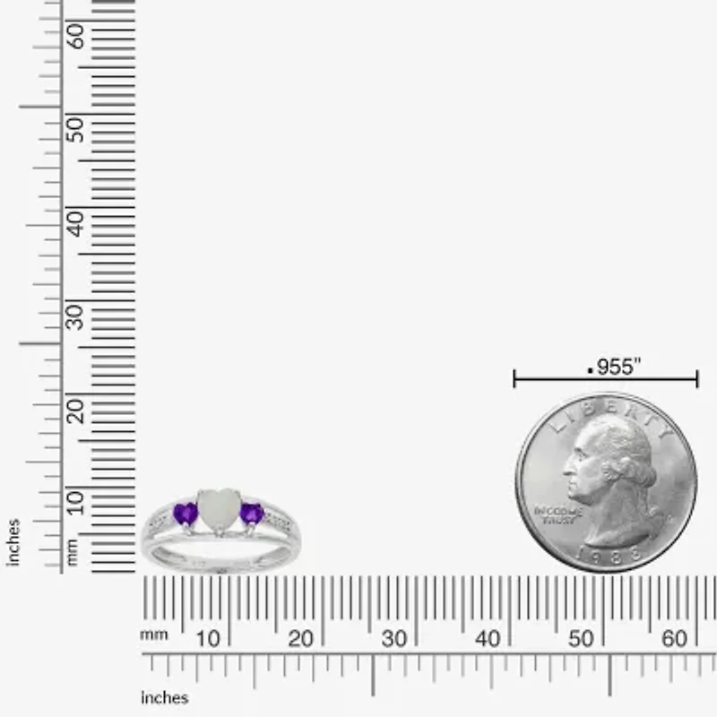 Womens Diamond Accent Lab Created White Opal Sterling Silver 3-Stone Side Stone Cocktail Ring
