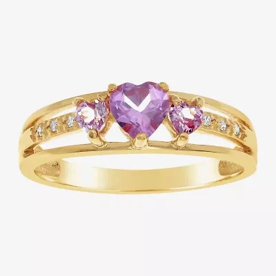 Womens Diamond Accent Lab Created Purple Alexandrite 18K Gold Over Silver 3-Stone Side Stone Cocktail Ring