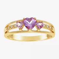 Womens Diamond Accent Lab Created Purple Alexandrite 18K Gold Over Silver 3-Stone Side Stone Cocktail Ring