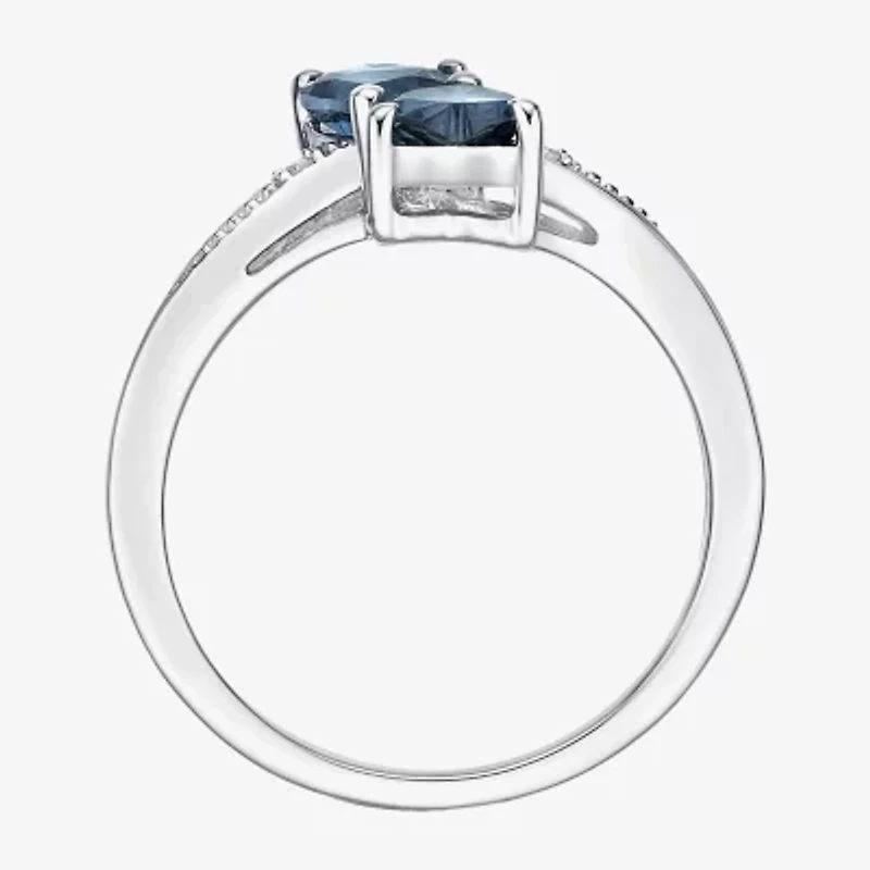 Womens Diamond Accent Genuine Blue Topaz Sterling Silver Side Stone Cocktail Ring
