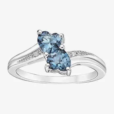 Womens Diamond Accent Genuine Blue Topaz Sterling Silver Side Stone Cocktail Ring