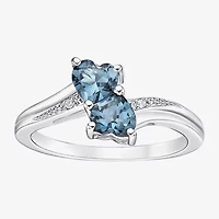 Womens Diamond Accent Genuine Blue Topaz Sterling Silver Side Stone Cocktail Ring