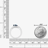 Womens Diamond Accent Genuine Blue Topaz Sterling Silver Side Stone Cocktail Ring