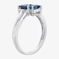 Womens Diamond Accent Genuine Blue Topaz Sterling Silver Side Stone Cocktail Ring