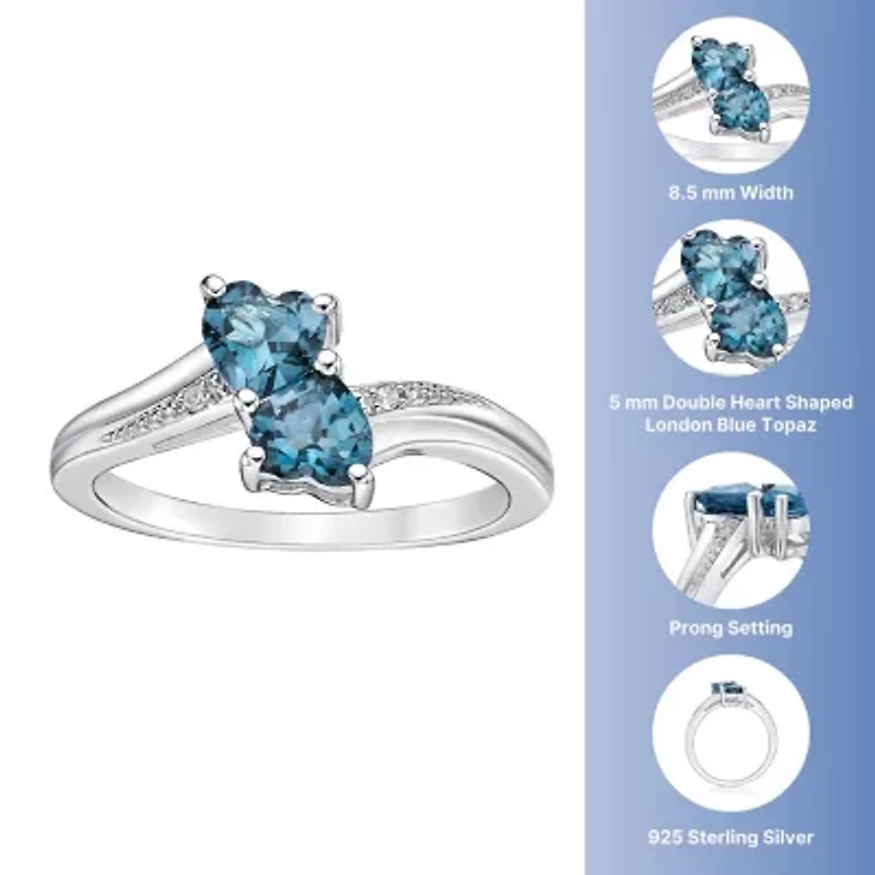 Womens Diamond Accent Genuine Blue Topaz Sterling Silver Side Stone Cocktail Ring