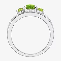 Womens Diamond Accent Genuine Green Peridot Sterling Silver 3-Stone Side Stone Cocktail Ring